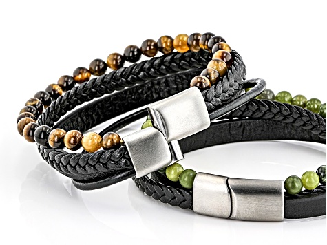 Tiger's Eye and Green Connemara Marble Set of 2 Bracelets