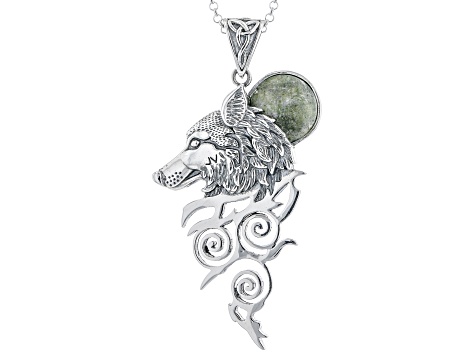 Green Connemara Marble Wolf Pendant With Chain