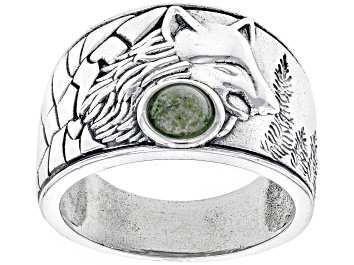 Picture of Connemara Marble Mens Sterling Silver Wolf Ring