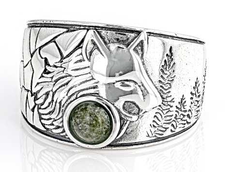 Connemara Marble Mens Sterling Silver Wolf Ring