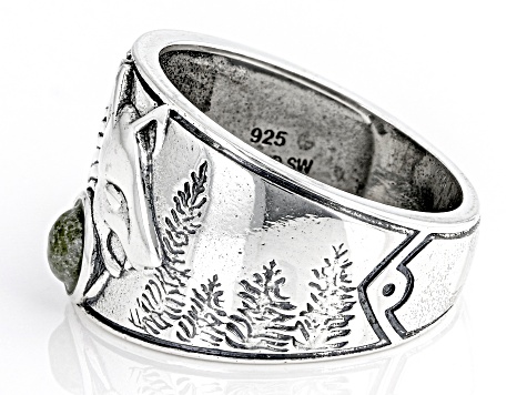 Connemara Marble Mens Sterling Silver Wolf Ring