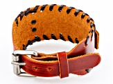 Brown Leather With Silver Tone Plate Mens Viking Bracelet