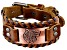 Brown Leather Bronze-Tone Plate Mens Viking Wolf Bracelet