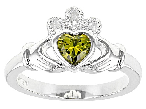 Green Cubic Zirconia Silver "August Birthstone" Claddagh Ring .78ct