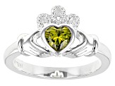Green Cubic Zirconia Silver "August Birthstone" Claddagh Ring .78ct