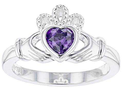 Purple Cubic Zirconia Silver "February Birthstone" Claddagh Ring 0.72ct