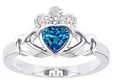 Sky Cubic Zirconia Silver "December Birthstone" Claddagh Ring .70ct