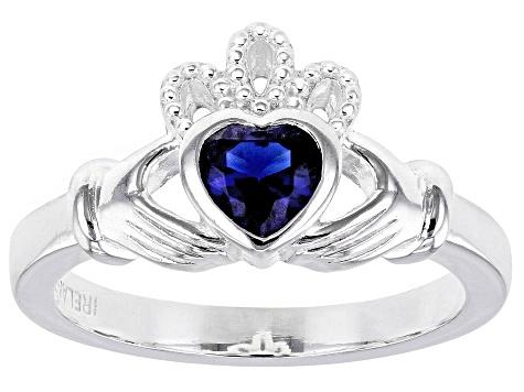 Blue Cubic Zirconia Silver "September Birthstone" Claddagh Ring .55ct