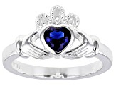 Blue Cubic Zirconia Silver "September Birthstone" Claddagh Ring .55ct