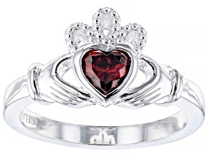 Red Cubic Zirconia Silver "January Birthstone" Claddagh Ring .72ct