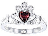 Red Cubic Zirconia Silver "January Birthstone" Claddagh Ring .72ct