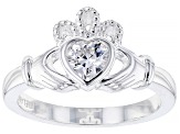 White Cubic Zirconia  Silver "April Birthstone" Claddagh Ring .73ct