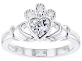 White Cubic Zirconia Silver "April Birthstone" Claddagh Ring .73ct