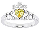 Yellow Cubic Zirconia Silver "November Birthstone" Claddagh Ring .78ct