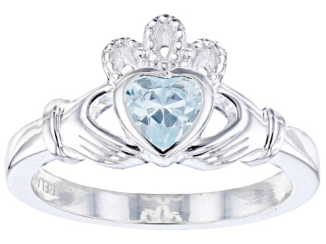 Blue Crystal Silver "March Birthstone" Claddagh Ring