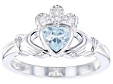 Blue Crystal Silver "March Birthstone" Claddagh Ring