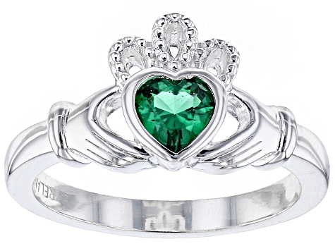 Green Crystal Silver "May Birthstone" Claddagh Ring