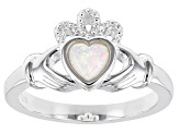 Lab Created Opal "October Birthstone" Silver Claddagh Ring .17ct