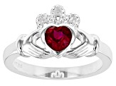 Red Lab Created Ruby Silver "July Birthstone" Claddagh Ring .60ct