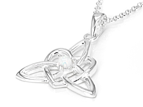Multi-Color Lab Created Opal Silver "October Birthstone" Trinity Knot Pendant 0.08ct