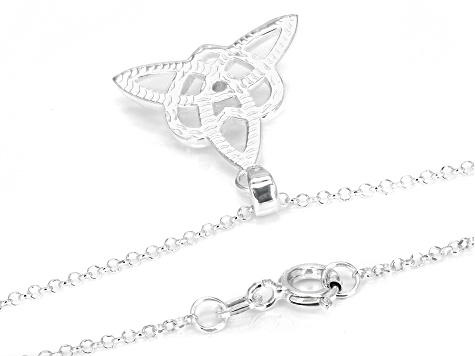 Multi-Color Lab Created Opal Silver "October Birthstone" Trinity Knot Pendant 0.08ct