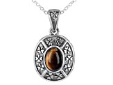 Brown Tigers Eye Sterling Silver Pendant With Chain