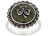 Green Connemara Marble and Marcasite Shamrock Sterling Silver Ring