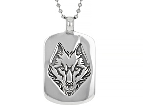 Stainless Steel Wolf Dog Tag Pendant With 24" Chain