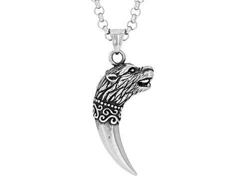 Stainless Steel Wolf Sharktooth Pendant With 24"Chain