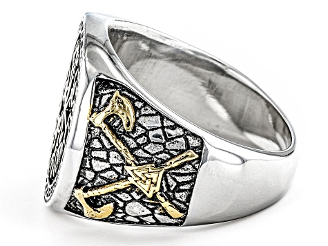 Two-Tone Stainless Steel Celtic Design Mens Ring