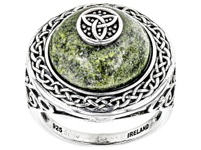 Green Connemara Marble Sterling Silver Celtic Viking Shield Ring