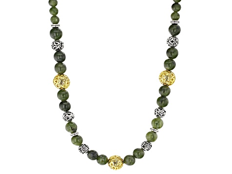 Green Connemara Marble Silver & Gold Tone Necklace