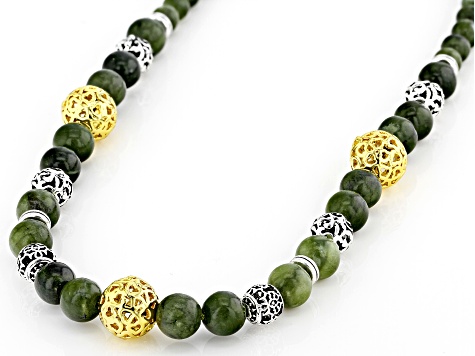 Green Connemara Marble Silver & Gold Tone Necklace