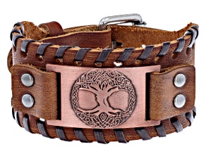 Brown Leather With Roser-Tone "Tree of Life" Bracelet