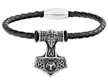 Picture of Stainless Steel & Imitation Leather Viking Design Bracelet