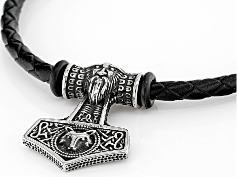 Stainless Steel & Imitation Leather Viking Design Bracelet