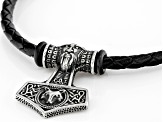 Stainless Steel & Imitation Leather Viking Design Bracelet