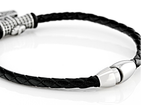 Stainless Steel & Imitation Leather Viking Design Bracelet