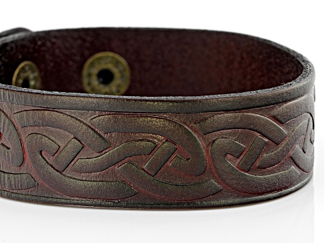 Gold Tone & Imitation Leather Mens Bracelet