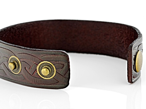 Gold Tone & Imitation Leather Mens Bracelet