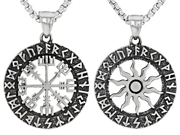Picture of Stainless Steel Wayfinder & Viking Sun Set of Two Pendants W/ Chains
