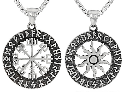 Stainless Steel Wayfinder & Viking Sun Set of Two Pendants W/ Chains