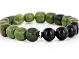 Green Connemara Marble and Black Onyx 7.25"L Silver Tone Stretch Bracelet