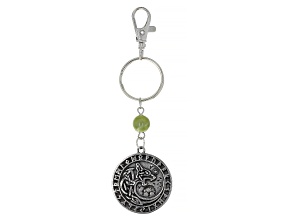Green Connemara Marble Silver Over Brass Viking Wheel & Wolf Reversible Key Chain