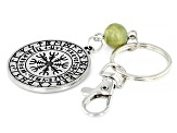 Green Connemara Marble Silver Tone Viking Wheel & Wolf Reversible Key Chain
