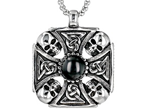 Black Onyx Stainless Steel Celtic Cross Pendant With Chain