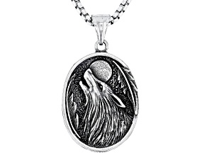 Stainless Steel Viking Wolf Reversible Pendant W/ Chain