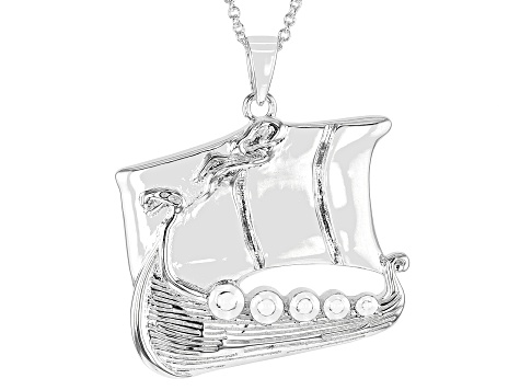 Silver Tone Viking Ship Pendant With 24" Chain