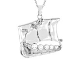 Silver Tone Viking Ship Pendant With 24" Chain