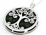 Green Connemara Marble Fairy Tree Silver Tone Pendant with Chain